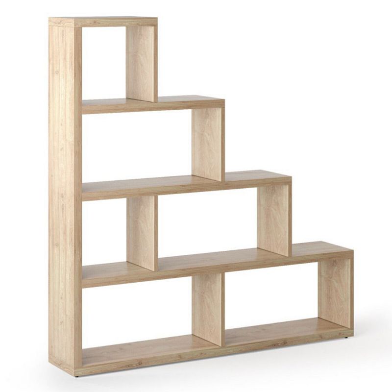 Hivago 6 Cubes Ladder Shelf Corner Bookshelf Storage Bookcase-Natural