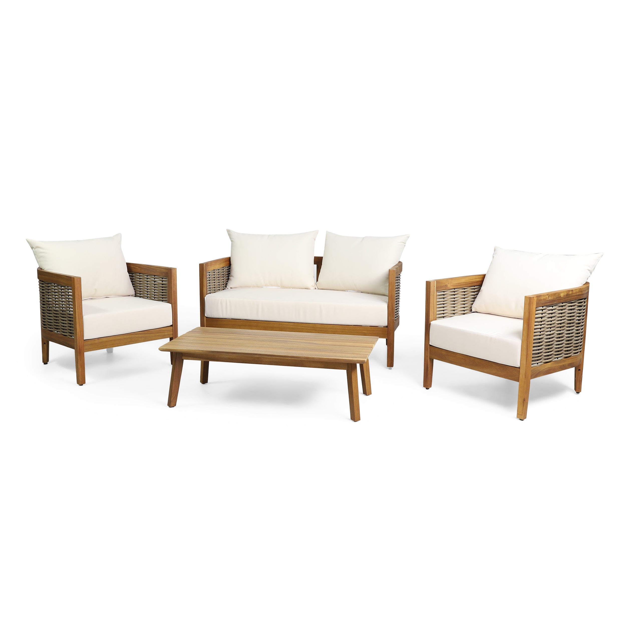 The Crowne Collection Outdoor Acacia Wood 4 Seater Chat Set with Cushions