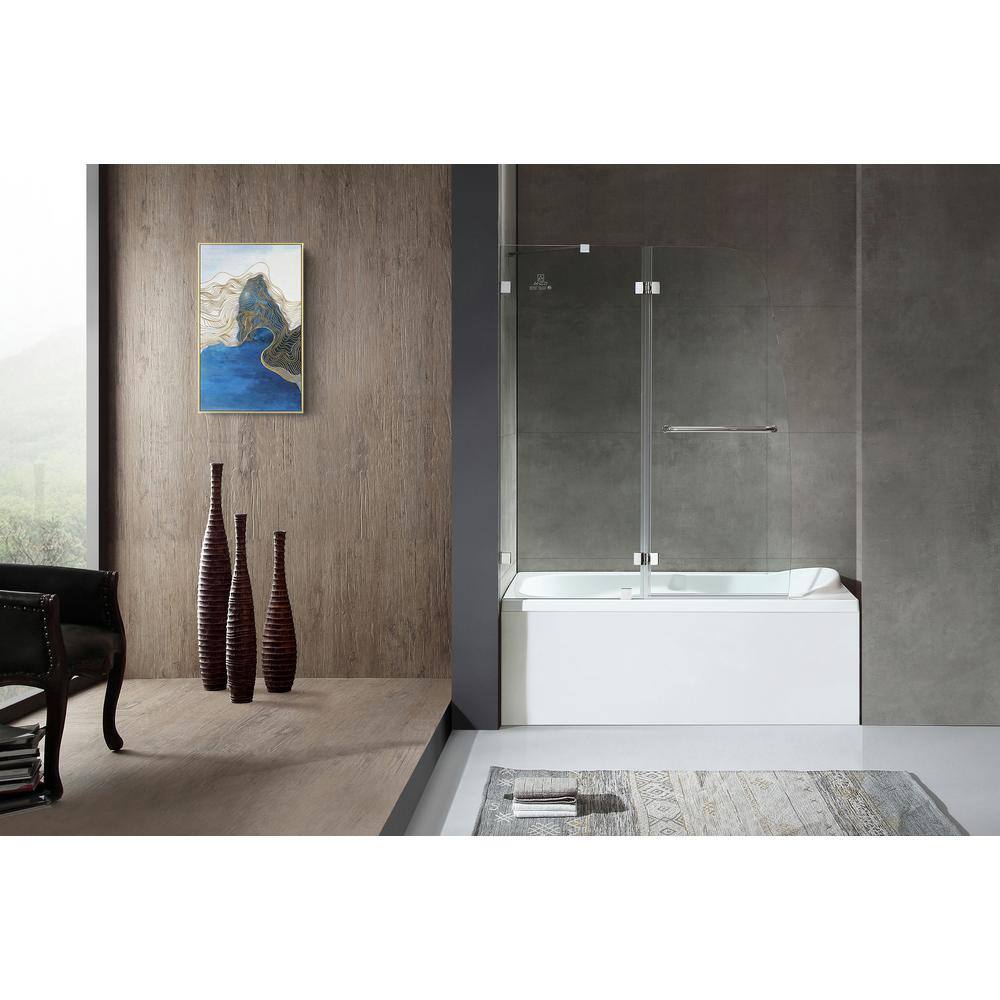 ANZZI HERALD Series 48 in. x 58 in. Frameless Hinged Tub Door in Chrome with Towel Bar Handle SD-AZ11-01CH