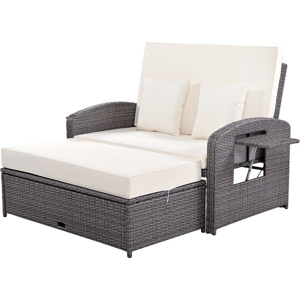 2 Person Rattan Double Reclining Sunbed Chaise Lounge - Overstock - 37421140