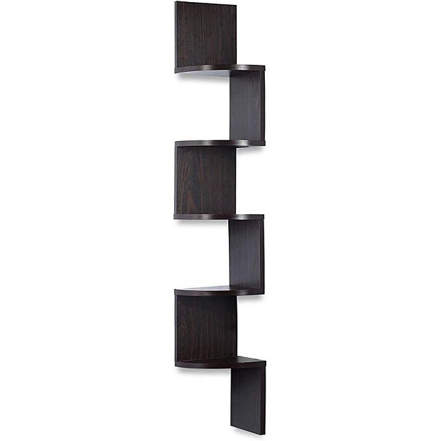 5 Tier Wood Corner Floating Shelf Wall Mount Unit In Color Espresso Homeitusa