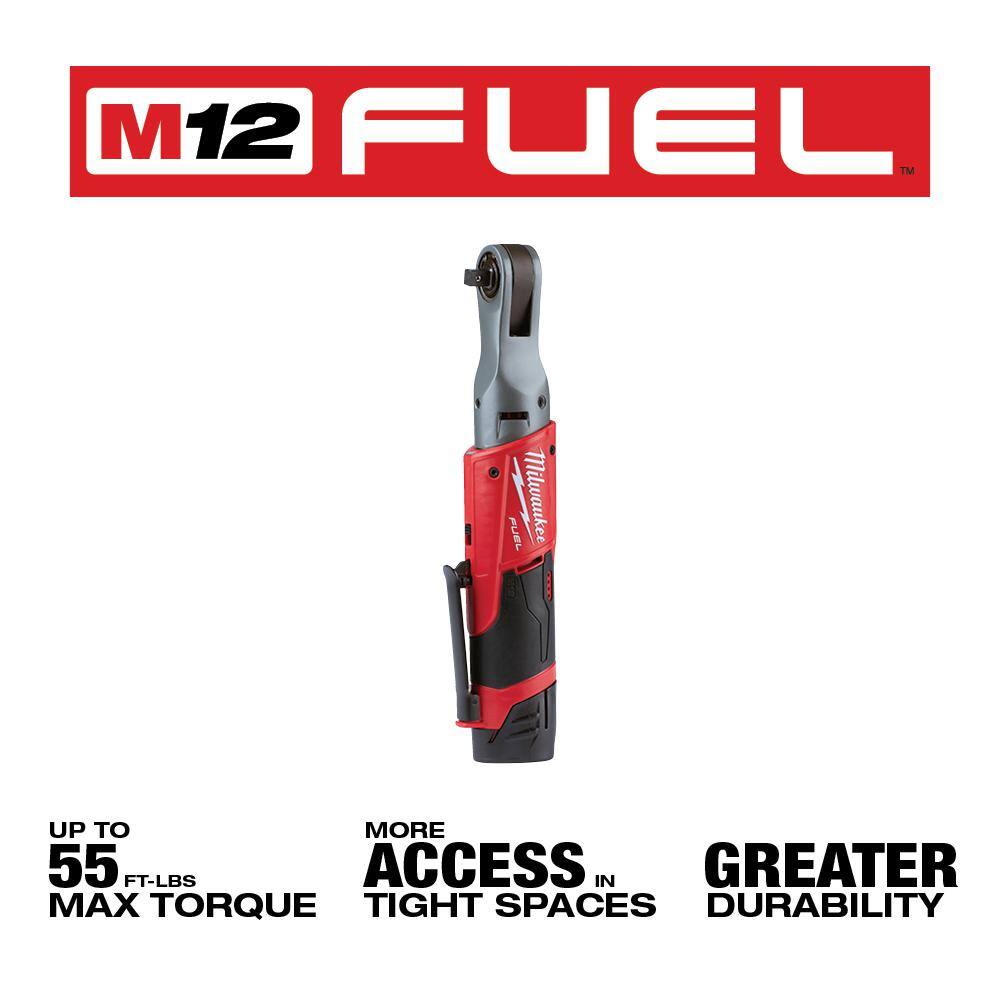 MW M12 FUEL 12V Lithium-Ion Brushless Cordless 38 in. Ratchet with M12 2.0Ah Battery 2557-20-48-11-2420