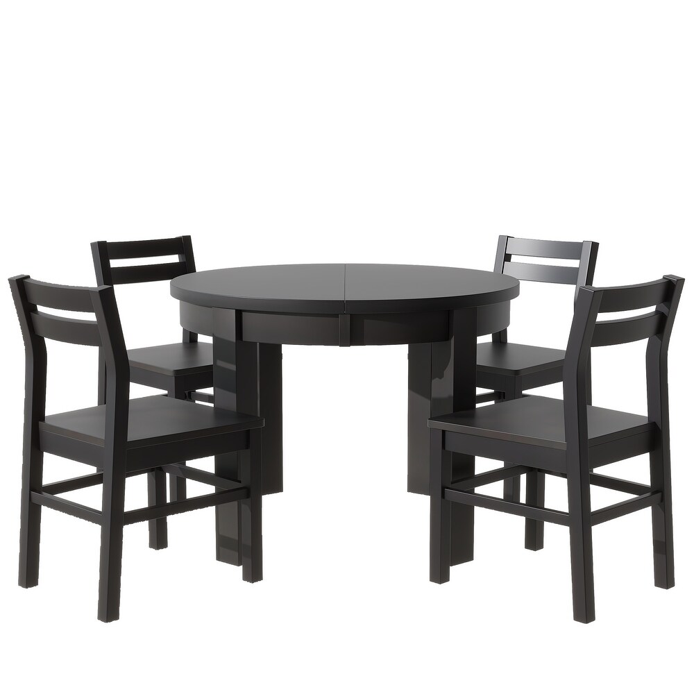 5 Piece Extendable Round Dining Table Set with Storage Drawers and 4 Dining Chairs  41\