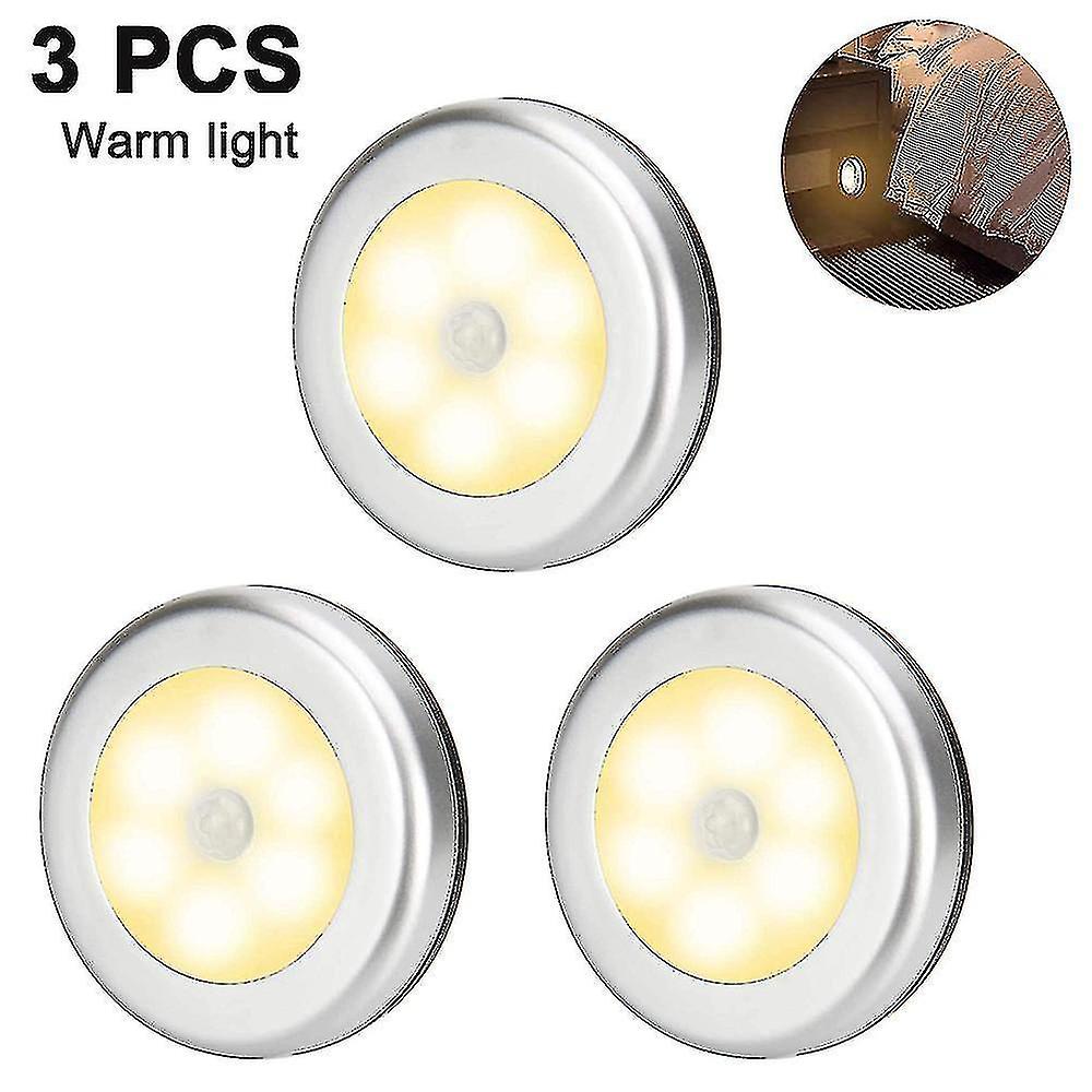 3 Pcs Of One Set Motion Sensor Lights， Battery-powered Led Night Lights， Stick-anywhere Closet Lights Stair Lights， Wall Lights For Hallway， Bathroom，