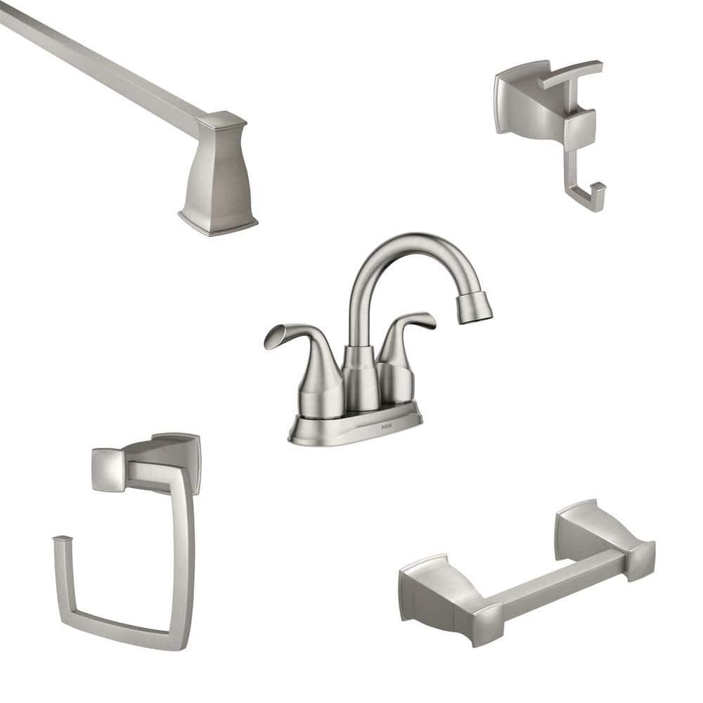 MOEN Idora 4 in Centerset 2Handle Bathroom Faucet Combo Kit with Bath Hardware Set in Spot Resist Brushed Nickel