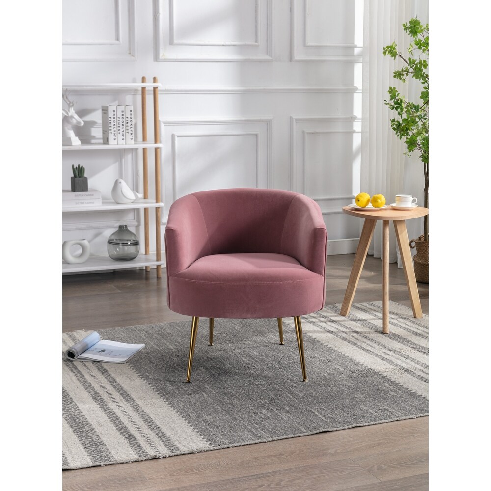 Velvet Accent Barrel Chair for Living Room Modern Bedroom Armchair with Golden Metal Legs  Leisure Accent Tub Chairs with Back