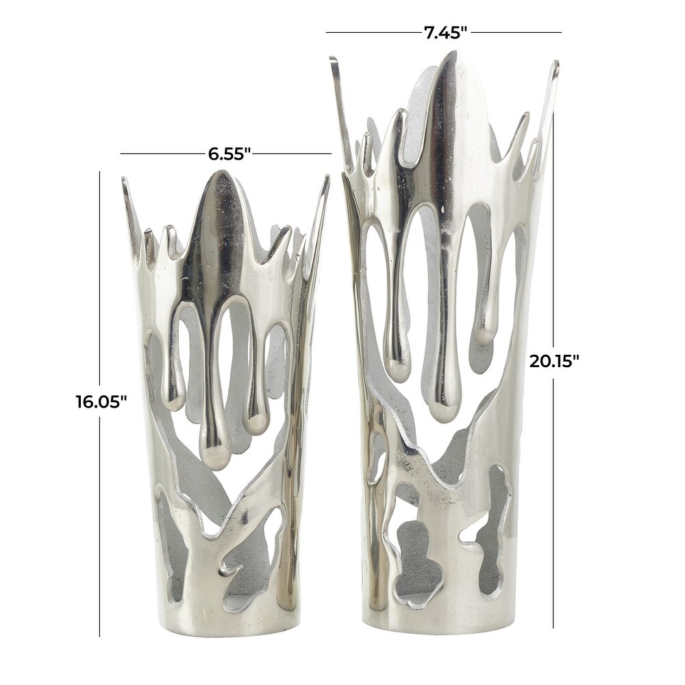Silver  Gold or Black Aluminum Drip Vase with Melting Designed Body (Set of 2)