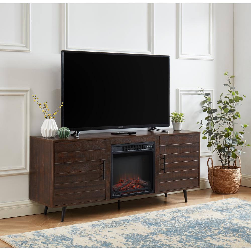 EDYO LIVING 60 in. Rustic Farmhouse Electric Fireplace TV Stand in Espresso WMTVS017EXPF018