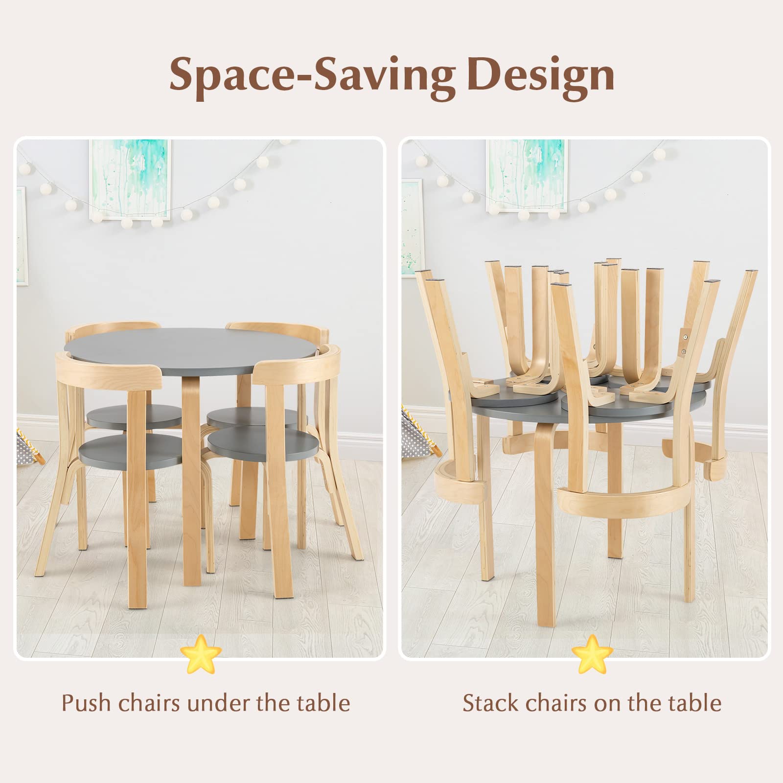 Costzon Kids Table and Chair Set, 5-Piece Wooden Activity Table w/ 4 Chairs