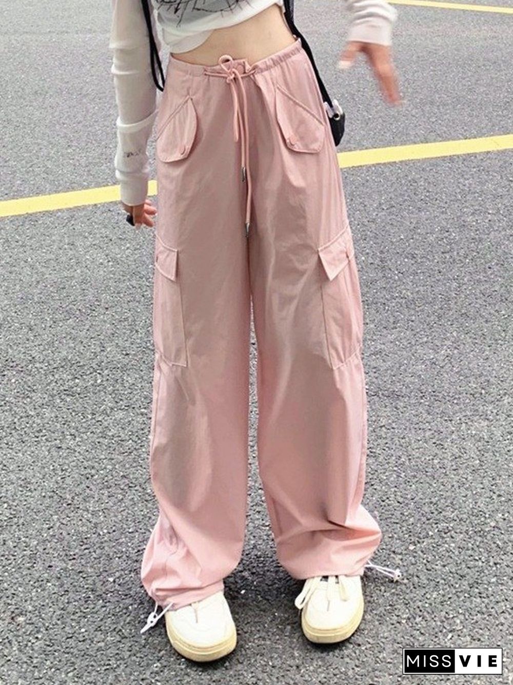 Drawstring Pink Baggy Cargo Pants