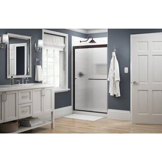 Delta Simplicity 48 in. x 70 in. Semi-Frameless Traditional Sliding Shower Door in Bronze with Rain Glass 2421916