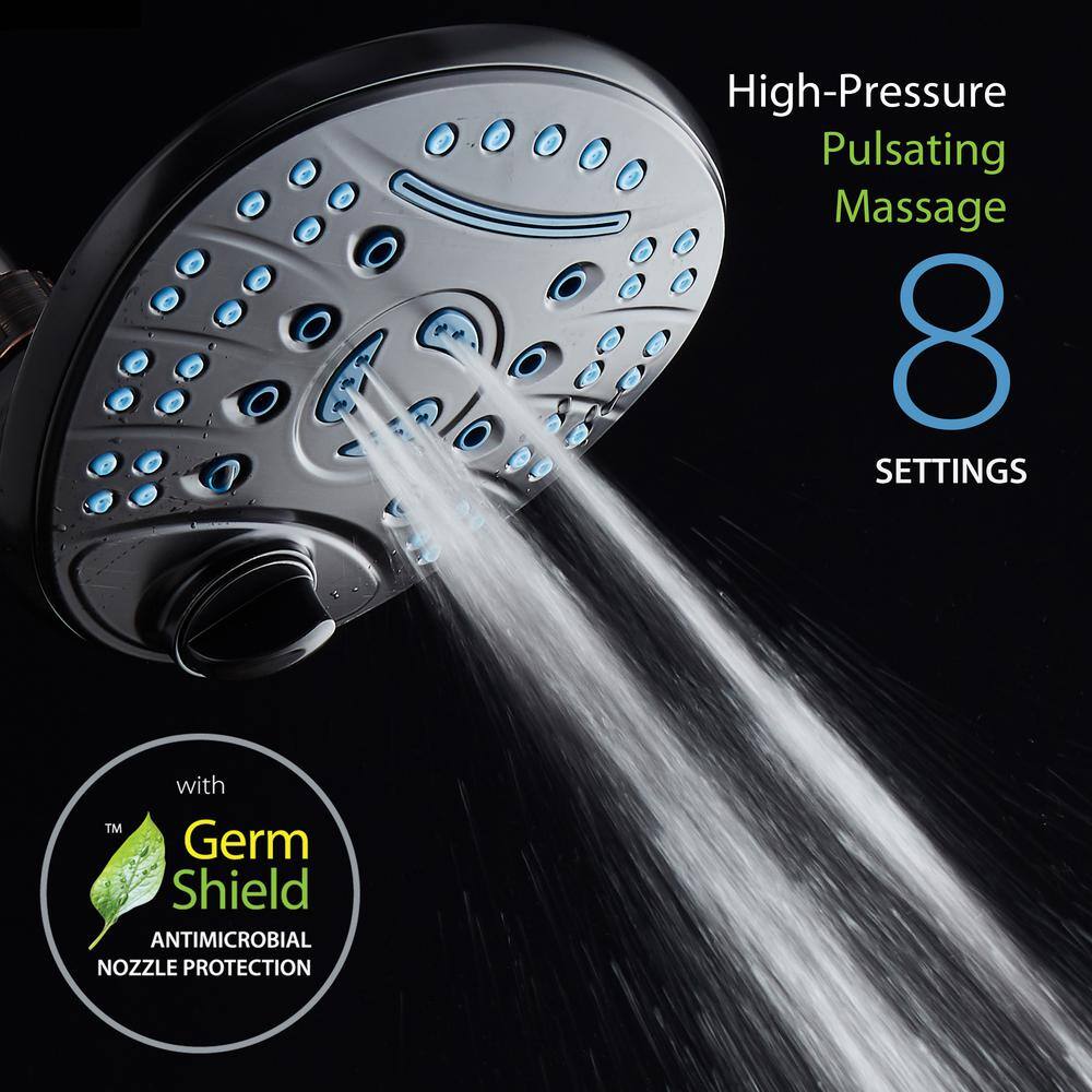 AQUACARE 8-Spray Patterns 7 in. Single Wall Mount Fixed Shower Head Anti-microbial Waterfall in Oil Rubbed Bronze 43333