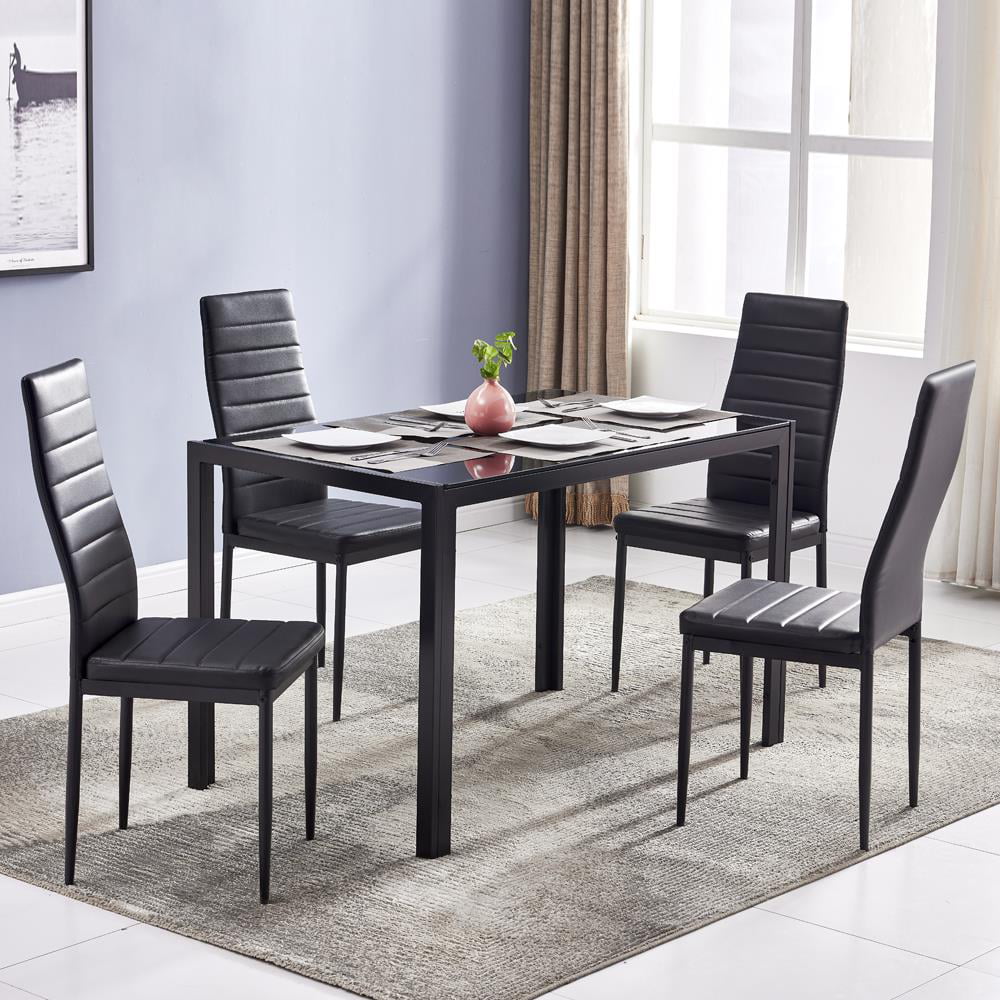 Zimtown 5 Pieces Modern Dining 29 Table Set 4 Chair Glass Metal Kitchen Room Breakfast Furniture