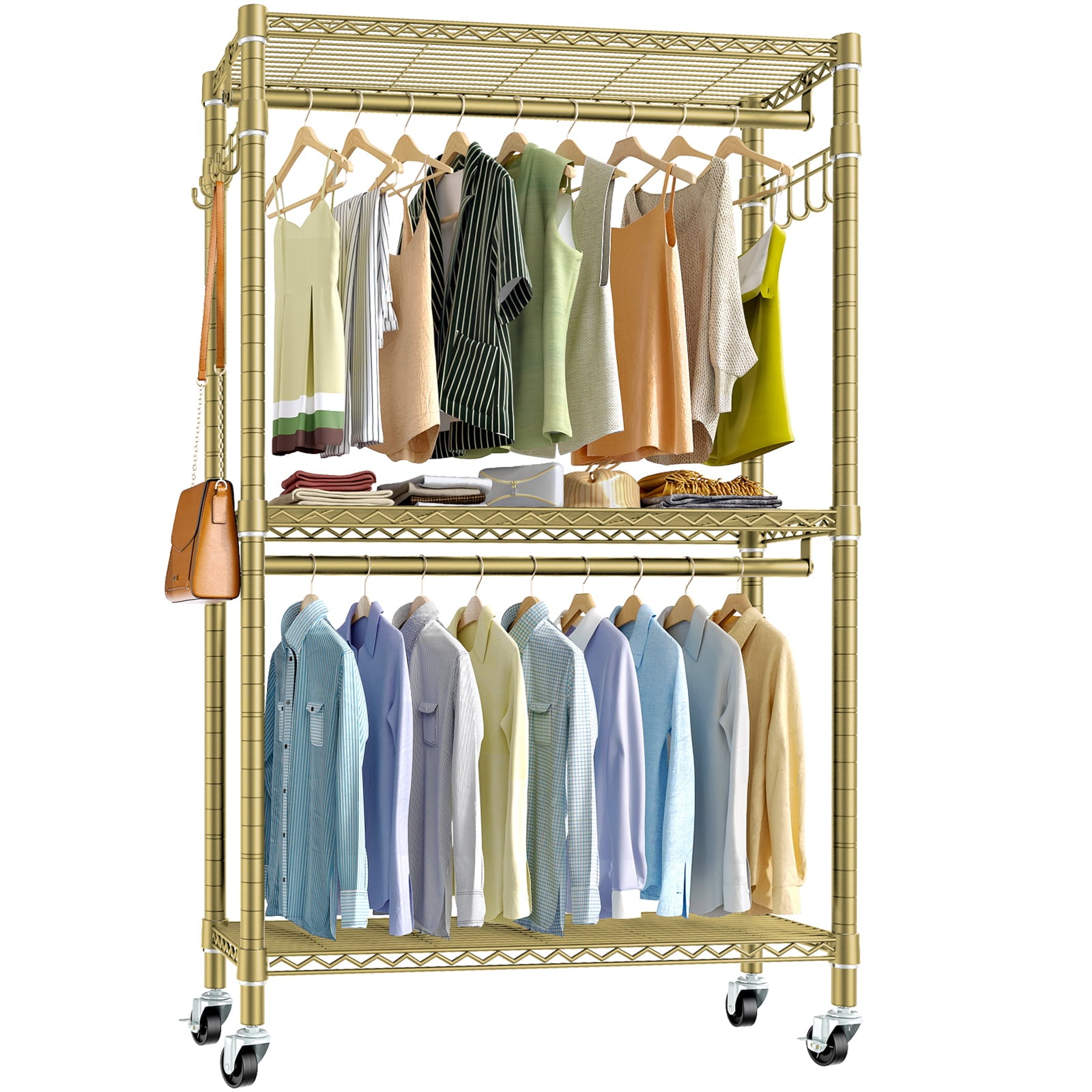 VIPEK V12 Rolling Clothes Rack for Hanging Clothes Heavy Duty Garment Rack 3 Tiers, Gold