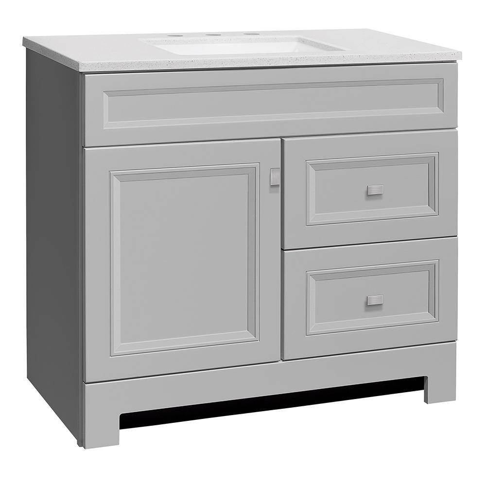 Home Decorators Collection Sedgewood 36.5 in. W x 18.8 in. D x 34.4 in. H Freestanding Bath Vanity in Dove Gray with Arctic Solid Surface Top PPLNKDVR36D