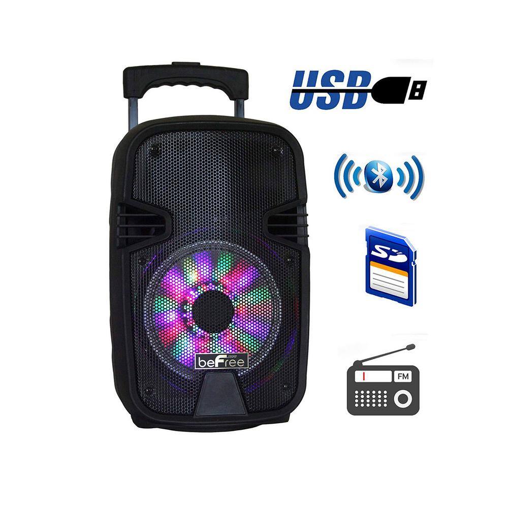 BEFREE SOUND 8 in. 400-Watt Bluetooth Portable Party Speaker with USB SD Input and Reactive Lights 985100187M