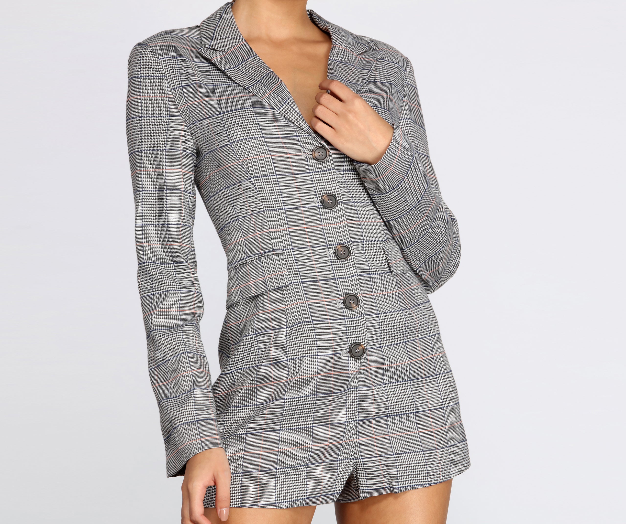 Plaid Check Blazer Romper