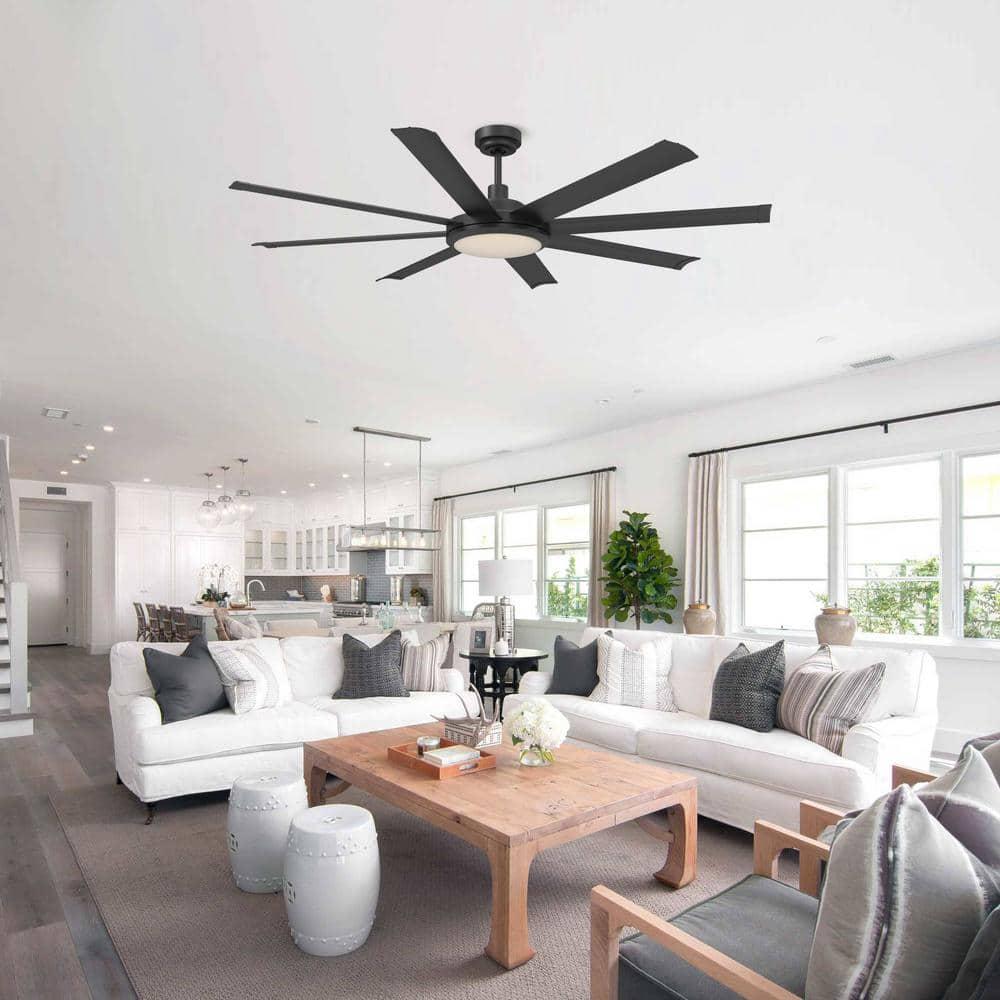 Parrot Uncle Kaitylyn 60 in Matte Black Downrod Mount LED Ceiling Fan with Light and Remote Control