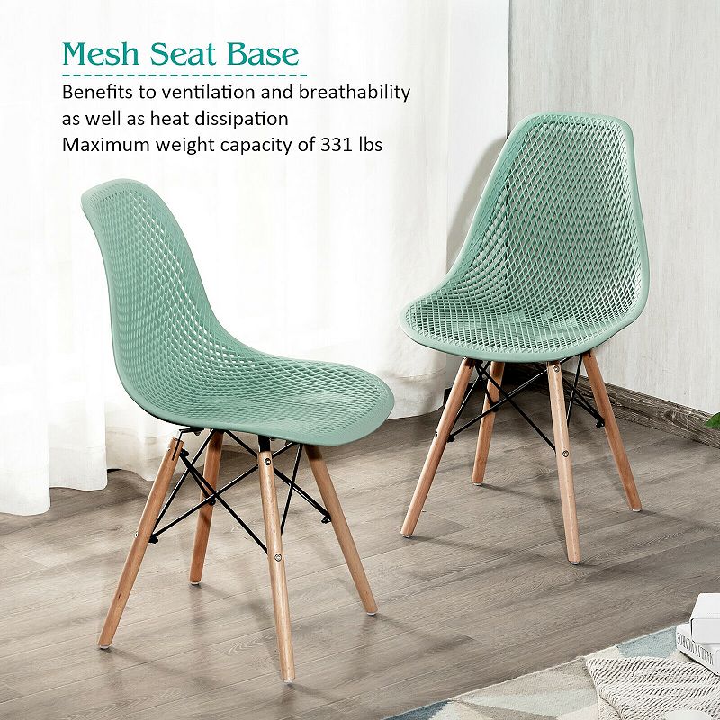 2 Pcs Modern Plastic Hollow Chair Set with Wood Leg