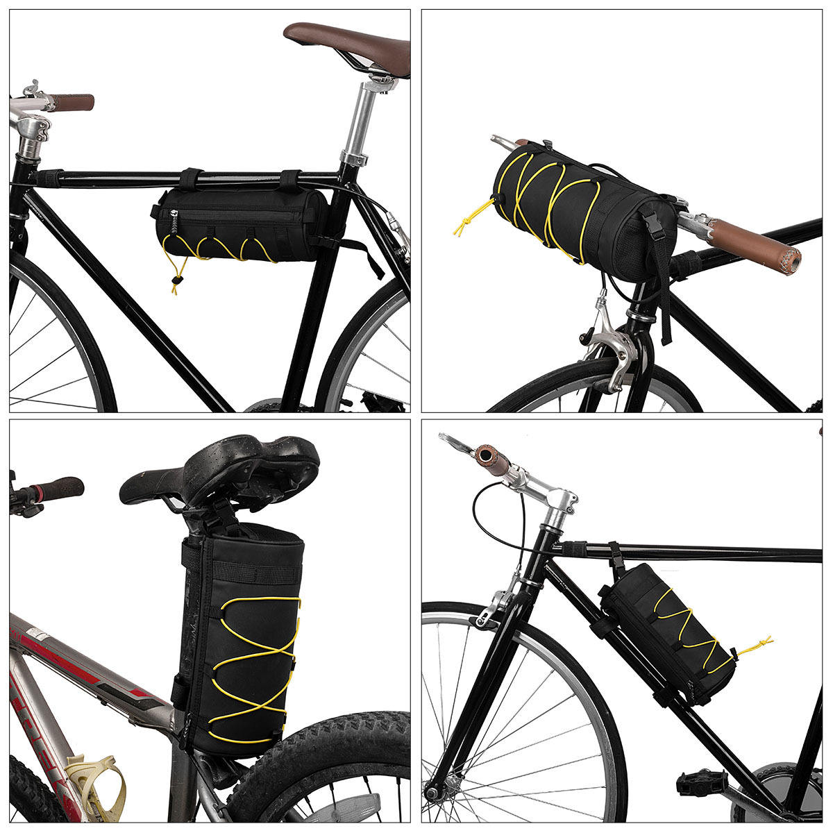 Bike Handlebar Roll Bag 2.4L Round Front Bicycle Handlebar Bags with Rubber Strap Packs for MTB Cyrcing Trip