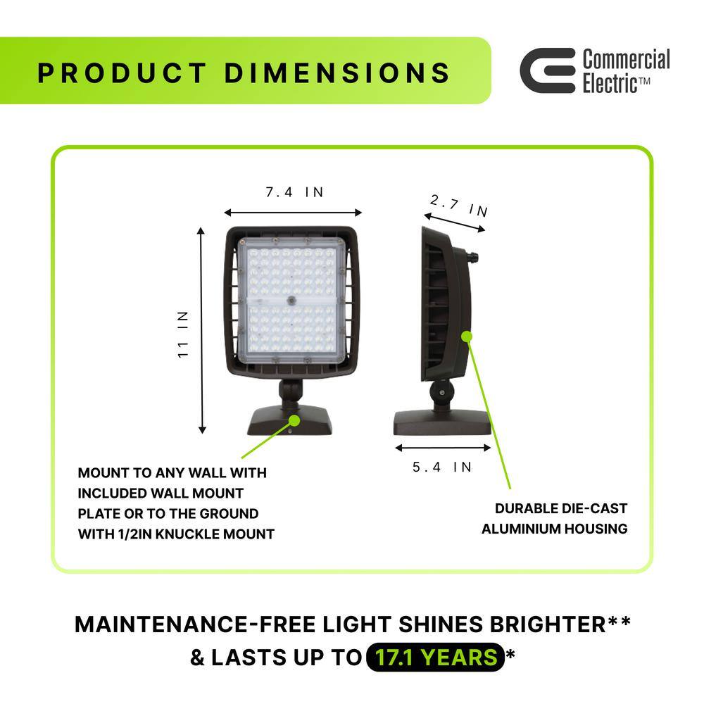 Commercial Electric 250W Equivalent Integrated LED Bronze Outdoor Commercial Wall Mount Area Light 8500 Lumens 4000K Dusk-to-Dawn GRD64-PC-4K-BZ