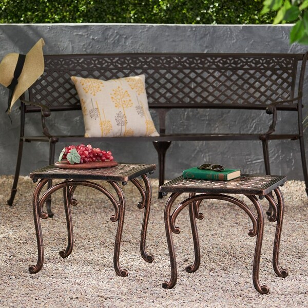 Outdoor garden terrace courtyard square side table，antique style outdoor coffee table made of fabric