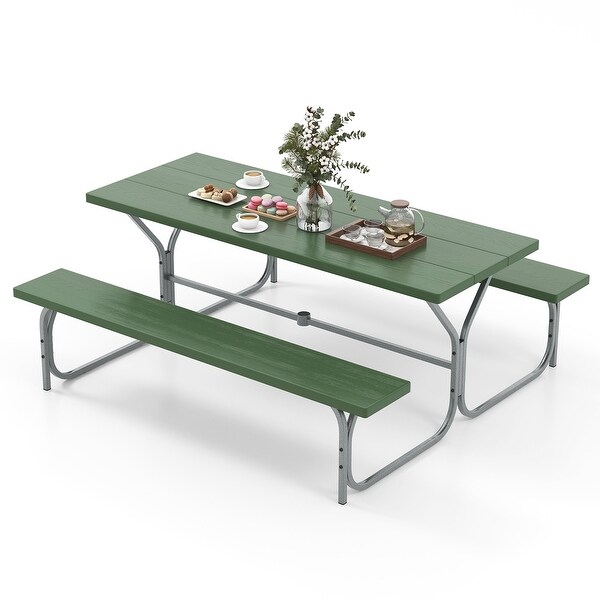 6 Feet Picnic Table Bench Set with HDPE Tabletop for 8 Person