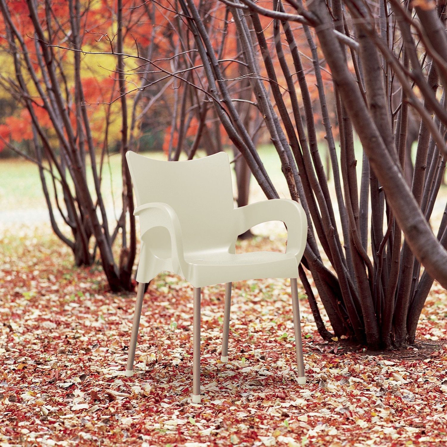 33.25 Beige and Silver Outdoor Patio Solid Dining Arm Chair