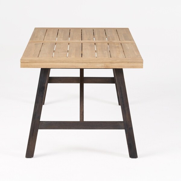 Outdoor Weather Resistant Dining Table with Solid Acacia Wood Tabletop and Slat Panel Design