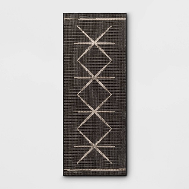 Modern Crisscross Rectangular Woven Indoor Outdoor Rug Black