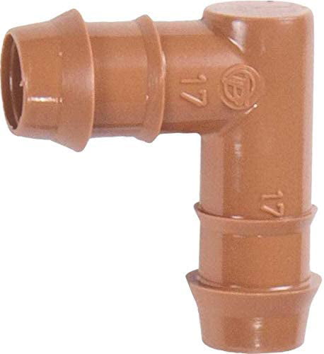 (20-Pack) Drip Irrigation Brown Barbed Elbow 90 Degree Fittings - Fits 1/2” Inch， 17mm .600” ID Drip Tubing - Made In The USA