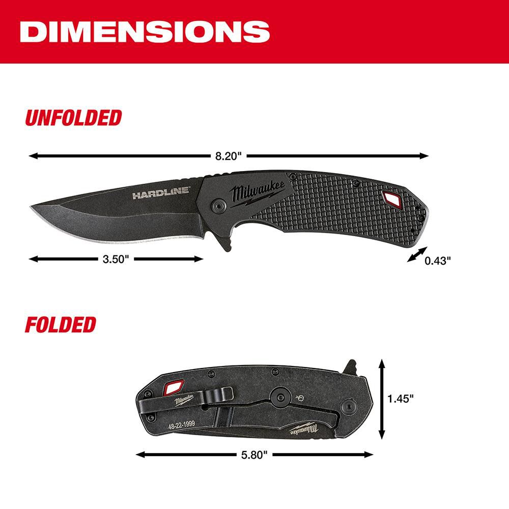 Milwaukee 3.5 in. HARDLINE Smooth Recurve Drop Point Blade Pocket Knife 48-22-1999 from Milwaukee