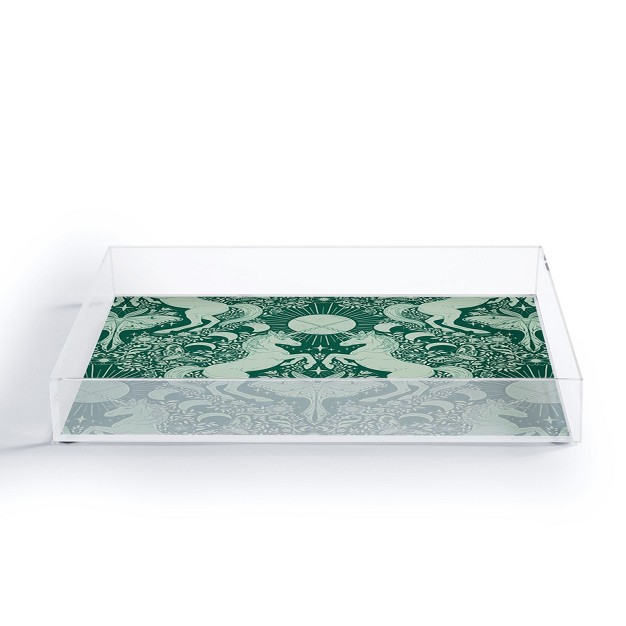 Avenie Unicorn Damask Green Acrylic Tray deny Designs