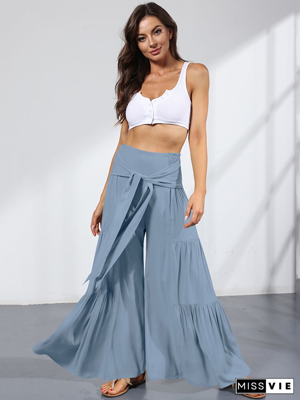 11 Colors Simple High Waisted Solid Color Casual Wide Leg Pants