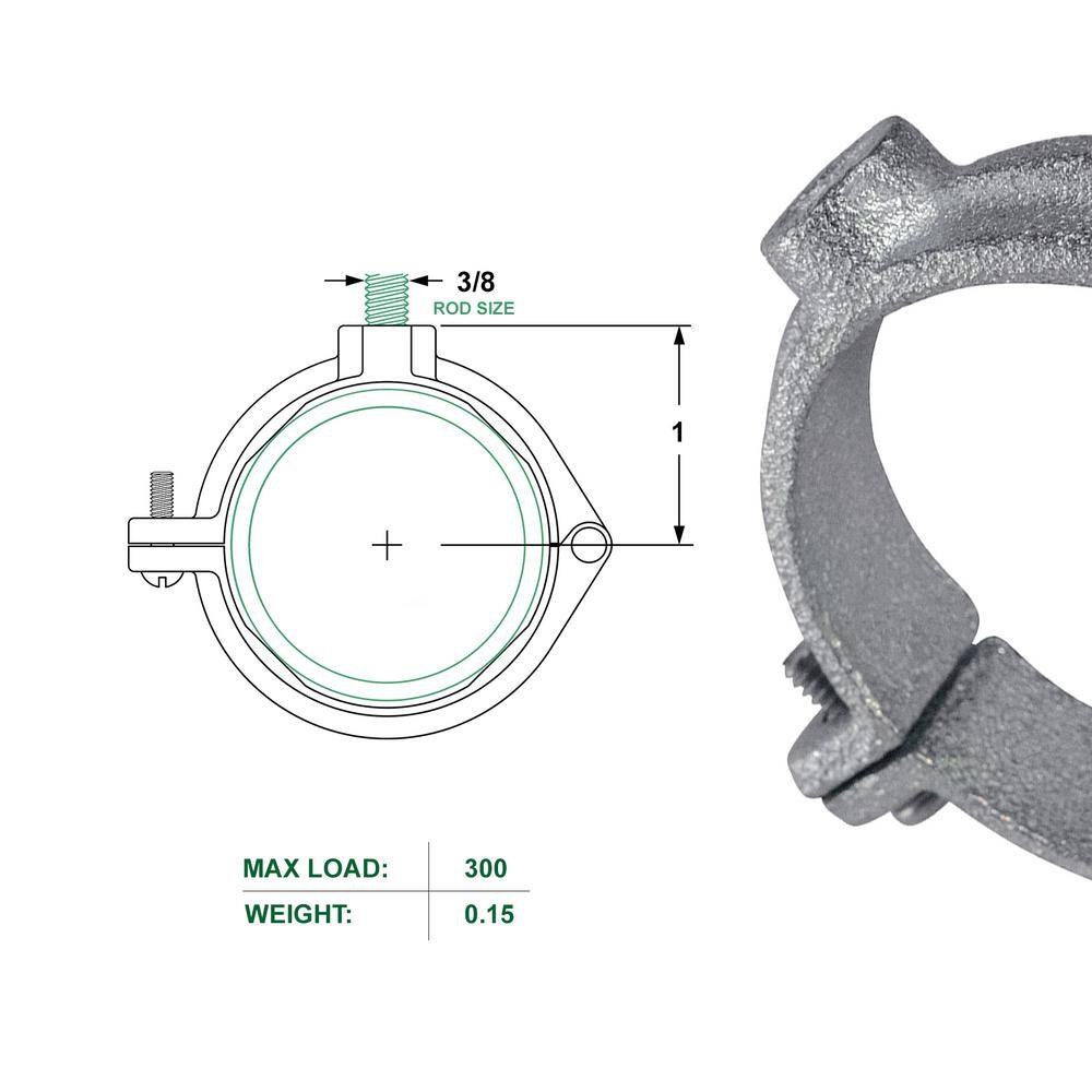 The Plumber's Choice 34 in. Hinged Split Ring Pipe Hanger Galvanized Iron Clamp with 38 in. Rod Fitting for Suspending Tubing (10-Pack) 34HSHG-10