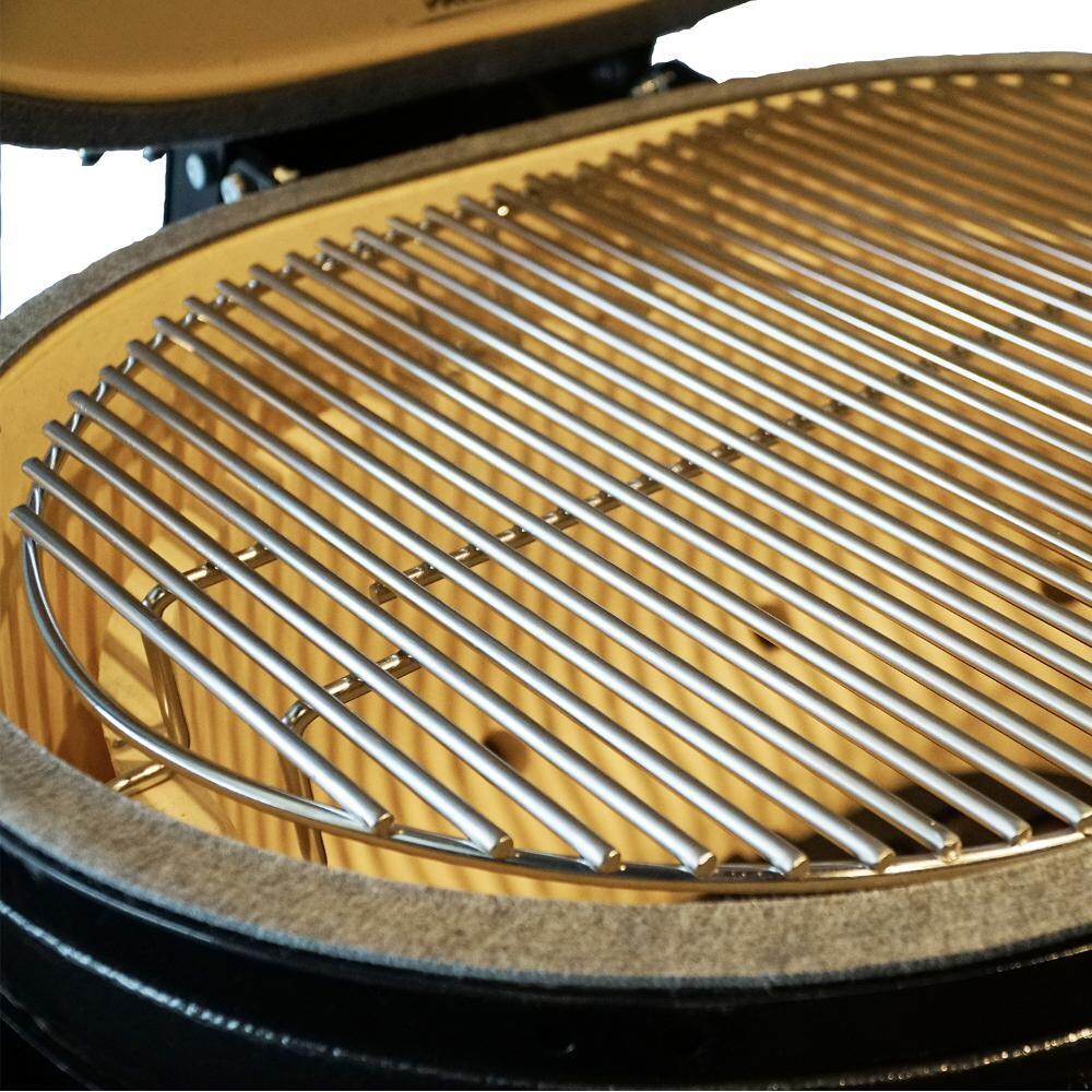 Primo All-In-One Oval Junior 200 Ceramic Kamado Grill With Cradle， Side Shelves And Stainless Steel Grates