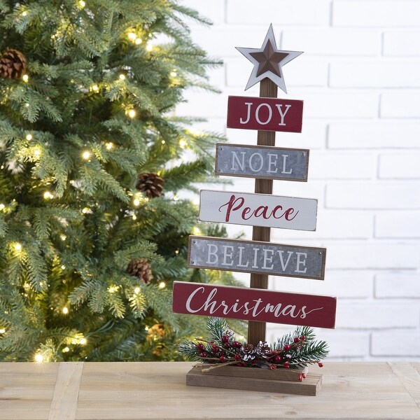 Glitzhome Wooden Xmas Table Tree Decor