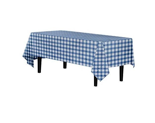 Crown Display 12 Pack Premium Plastic Blue Gingham Tablecloth 54 Inch X 108 Inch