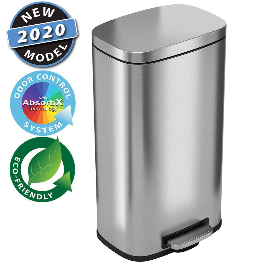 iTouchless SoftStep 8 Gal. Stainless Steel Step Trash Can with Odor Filter and Inner Bucket for Office and Kitchen PC30RSS