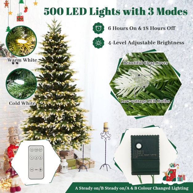 Tangkula 6/7ft Pre-lit Artificial Xmas Tree Hinged Xmas Tree With 350/500 Led Lights 1801/2489 Branch Tips Quick Power Connector