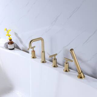 Boyel Living 3-Handle 2-Spray Settings Deck Mounted Roman Tub and Shower Faucet in Brushed Gold Valve Included BLHF0219-3BG