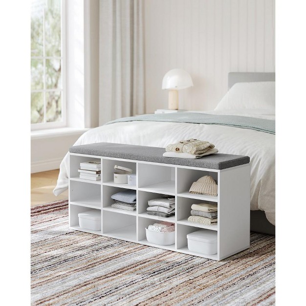 Vasagle Shoe Bench With Cushion Storage Bench With Padded Seat 11 9 X 40 9 X 18 9 Inches White And Gray