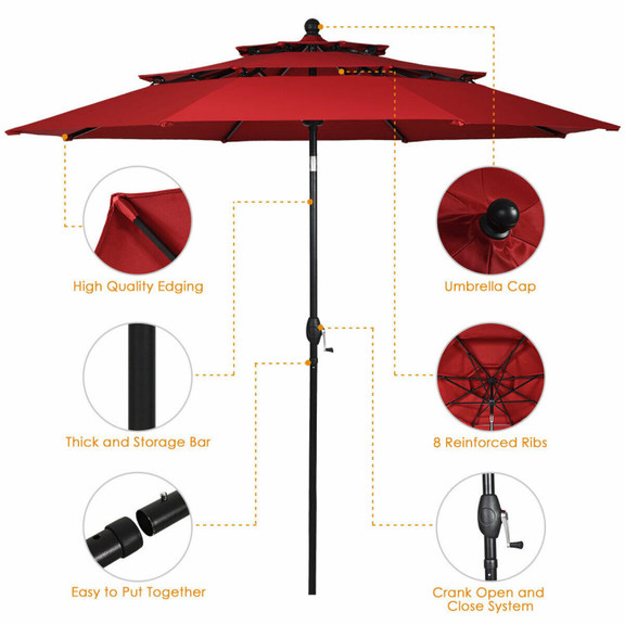 Costway 50736429 10' 3 Tier Patio Umbrella Aluminu...