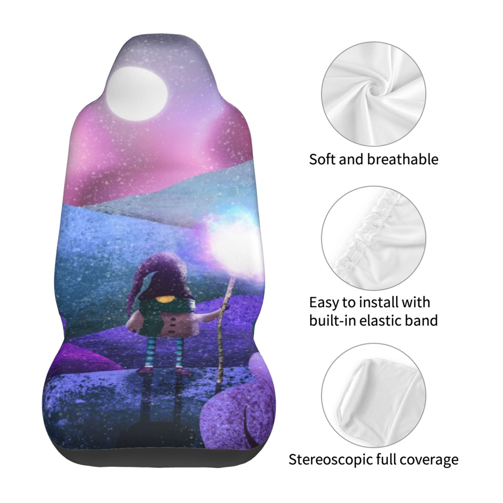 TEQUAN Front Seat Covers， Gnome Moon Snow Purple Pattern 2 Piece Car Seat Cover Fit Most Car SUV Truck Van