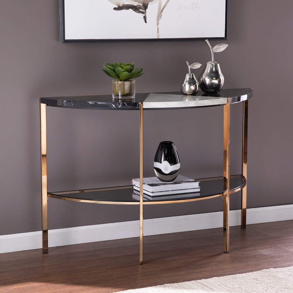 SEI Furniture Camrose Contemporary Black Faux Stone Console Table