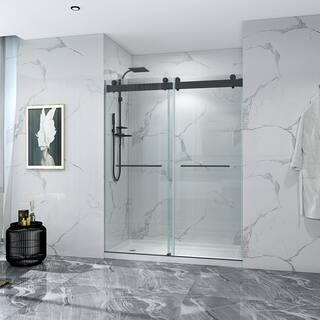 Xspracer Foyil 72 in. W x 76 in. H Sliding Frameless Shower Door in Matte Black Finish with Clear Glass JH-SDS100272MB