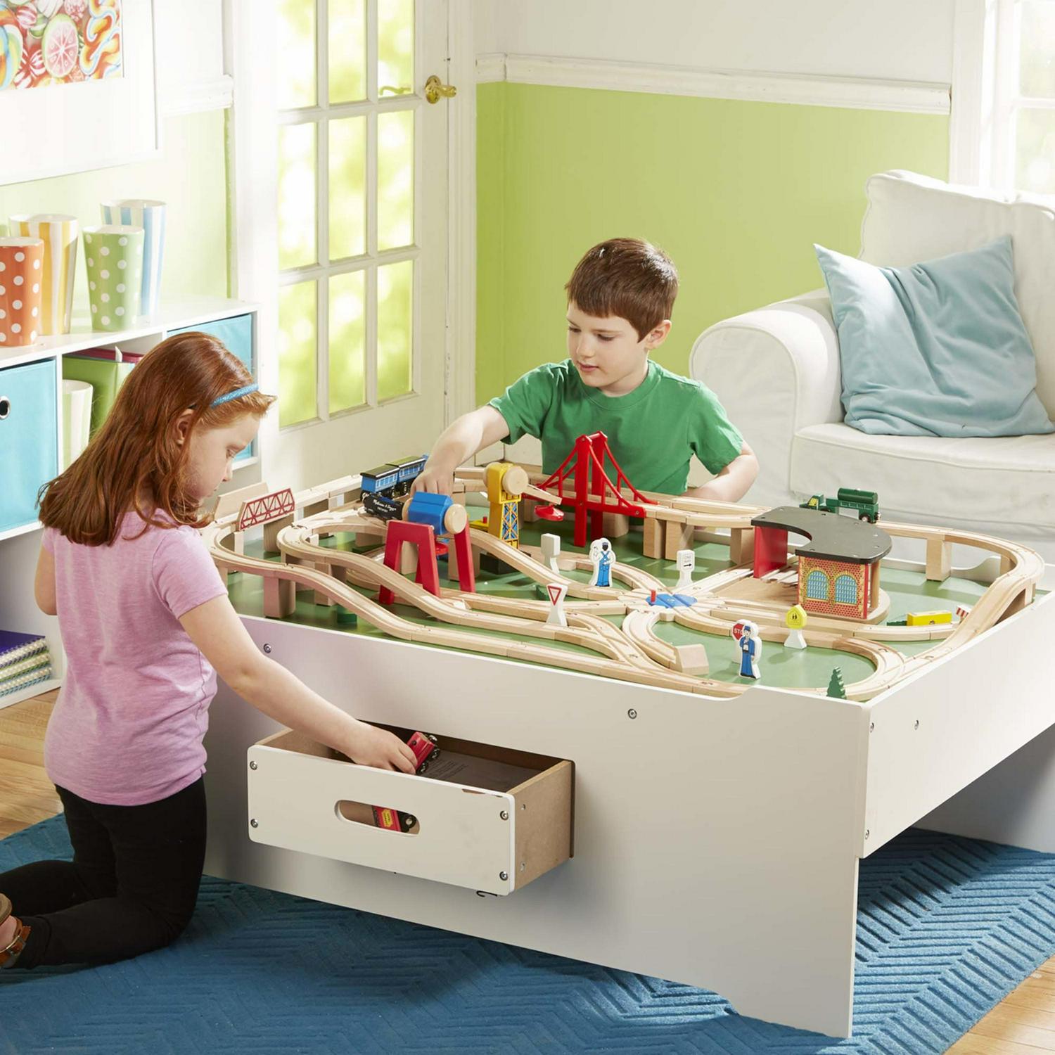 Melissa and Doug Deluxe Wooden Multi-Activity Play Table  For Trains， Puzzles， Games， More