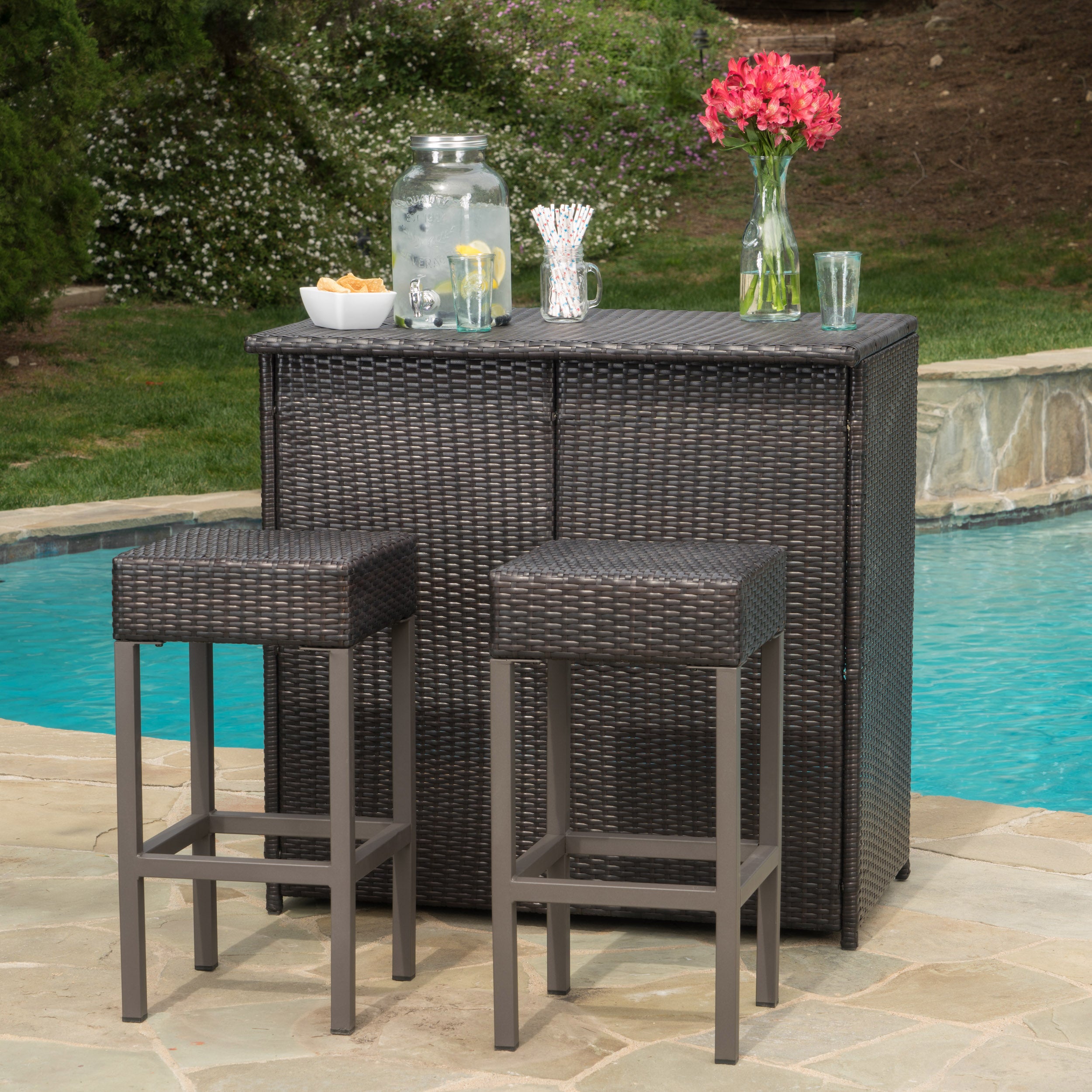 Oneida Outdoor Multibrown Wicker Bar Island Set