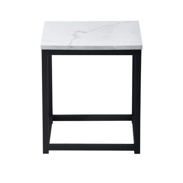 Faux Marble Coffee Table Small Square Sofa End Side Table Sturdy Black Metal Frame for Living Room Bedroom Study Room Nightstand