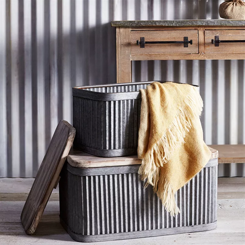 Accent Tub With Wood Top (Set Of 2)